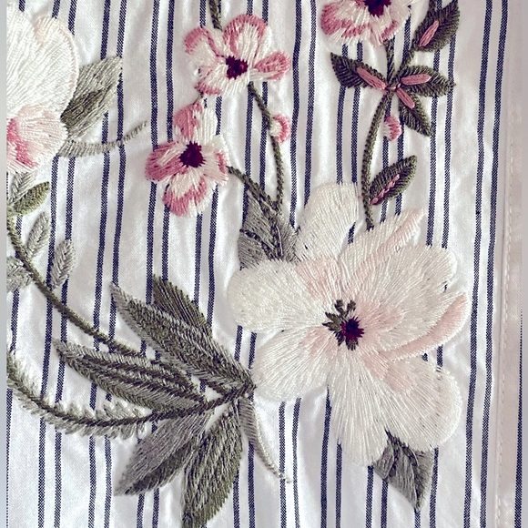 Kate Spade Embroidered Ruffle Blouse White Blue Stripe Cotton Top XS Women’s - Picture 5 of 12